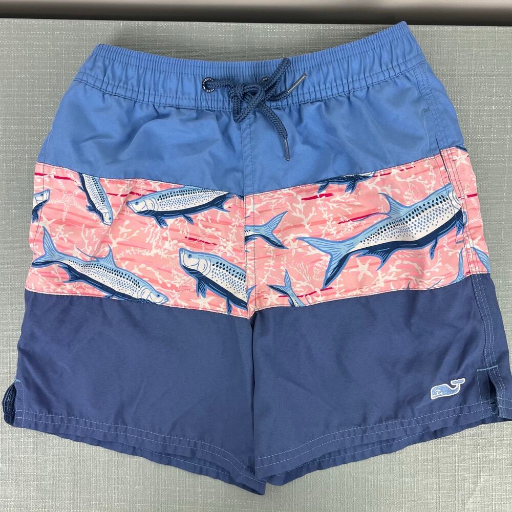 Vineyard Vines Boys' Pieced Chappy Swim Trunk Blue Pink Fish 6 - Picture 7 of 7